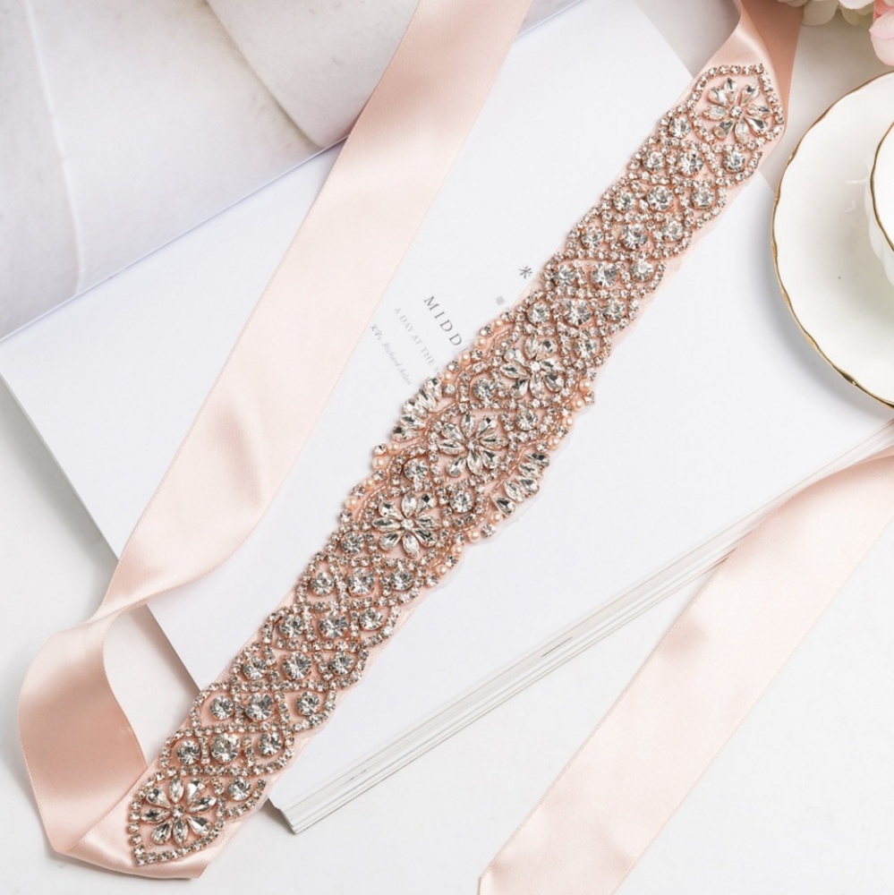 Brand new Rose gold blush rhinestone bridal sash